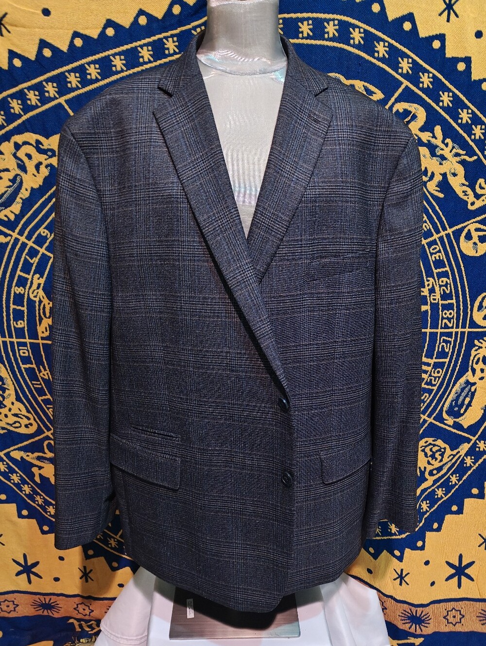 Michael Kors Men’s Plaid Sport Coat Blazer Charcoal Gray Blue 56L Big & Tall